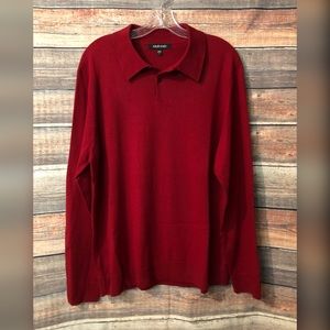 Murano Mens Size Large Red Half Button Down Henley 100% Merino Wool Sweater